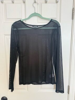 Express Black Sheer Long-Sleeve Mesh Top